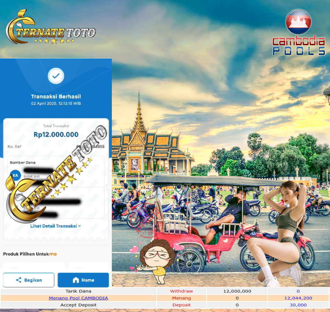 TERNATETOTO - MENANG TOGEL CAMBODIA POOLS Rp. 12,000,000,-
